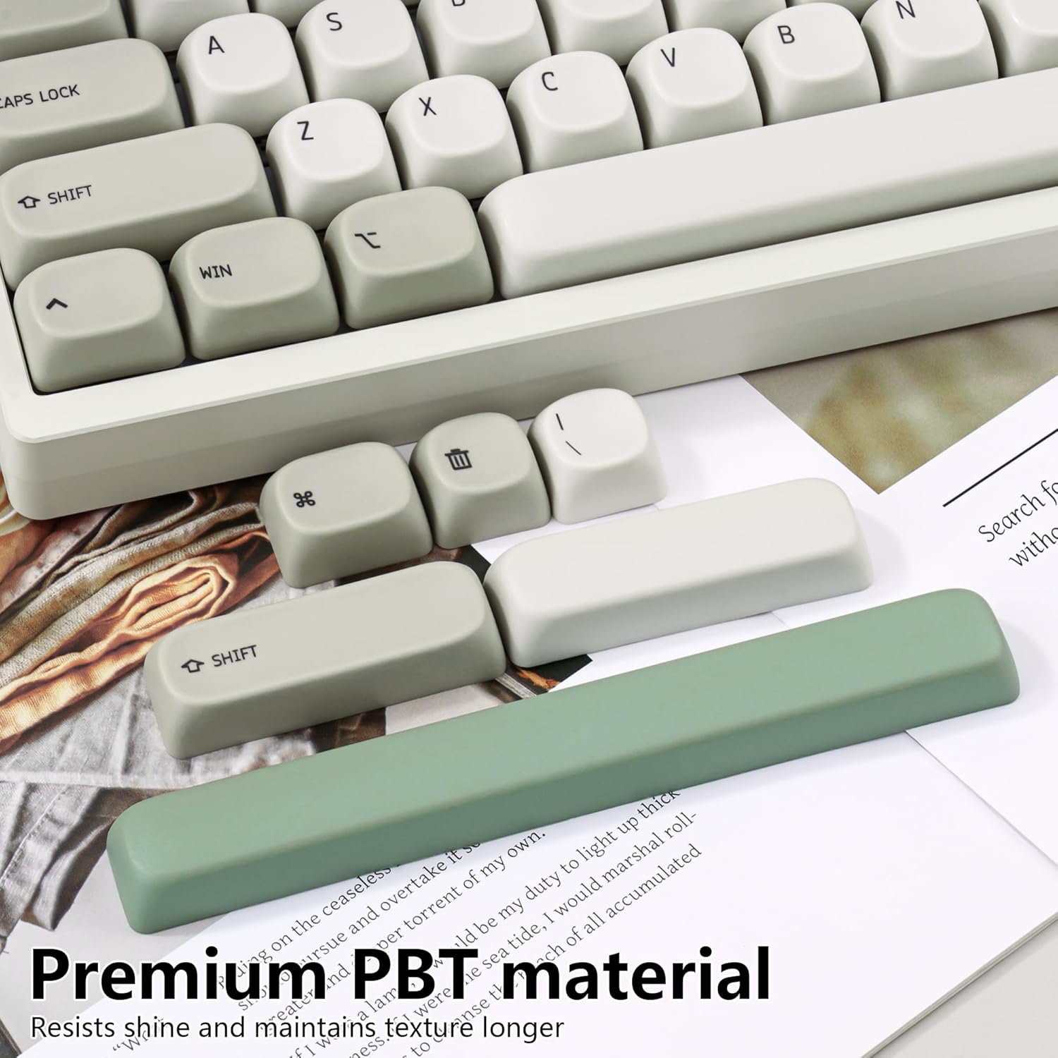 Retro PBT Keycaps, 137 Keys Minimalist Style Gray Keycap Set, Dye-Sublimation, MOA Profile, Janese Retro Theme for US Layout Cherry MX Switches Mechanical Keyboard