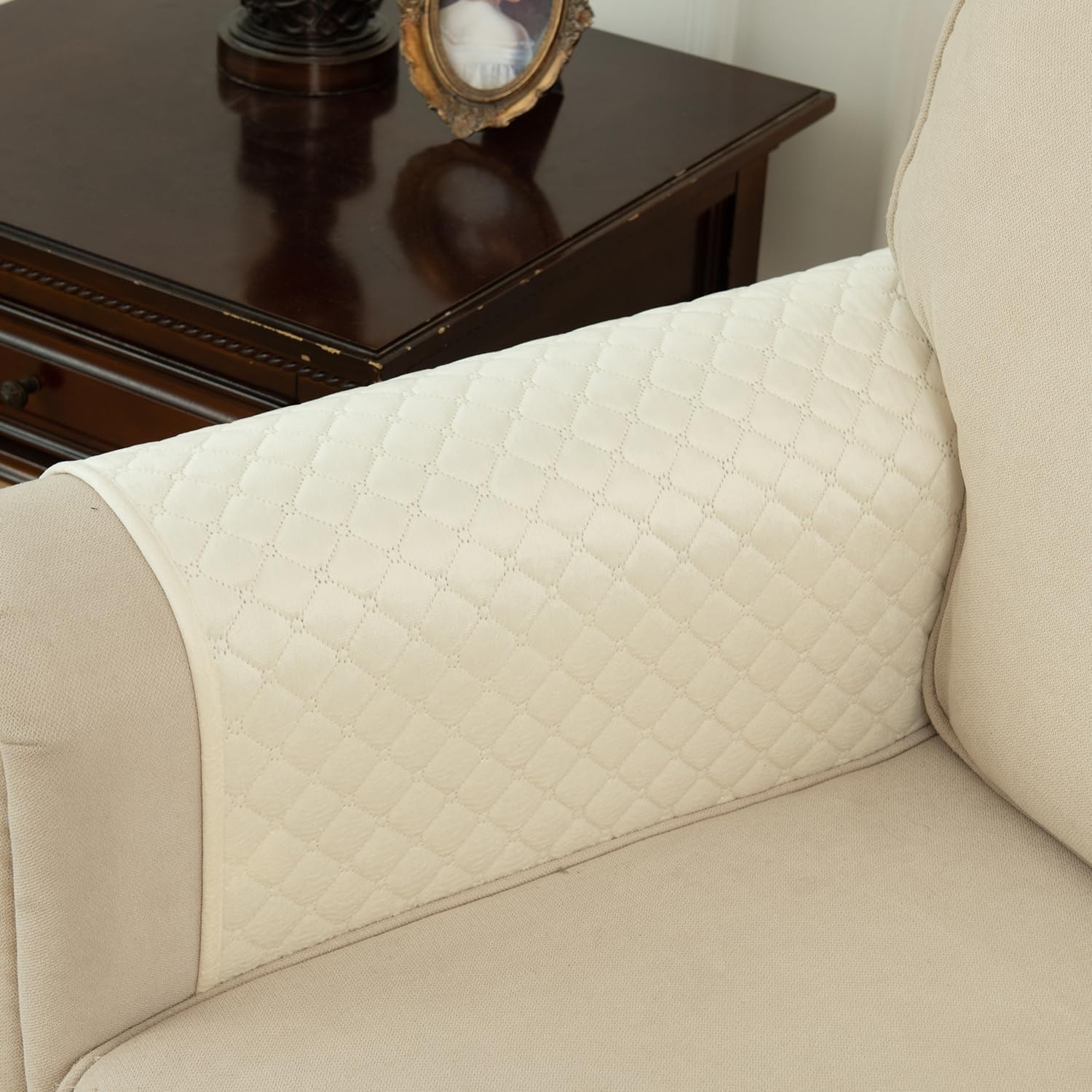 Velvet Quilted Recliner Chair Covers - Non-Slip Sofa Cover for Reclining Couch Slipcovers Seat Cushion Machine Washable Couch Cover for Dogs Pets Furniture Protector Ivory 23"x35" 1 Pc