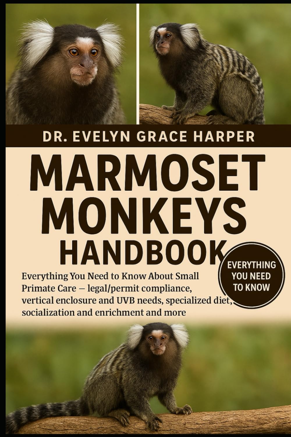 MARMOSET MONKEYS HANDBOOK: Everything You Need to Know About Small Primate Care — legal/permit compliance, vertical enclosure and UVB needs, specialized diet, socialization and enrichment and more