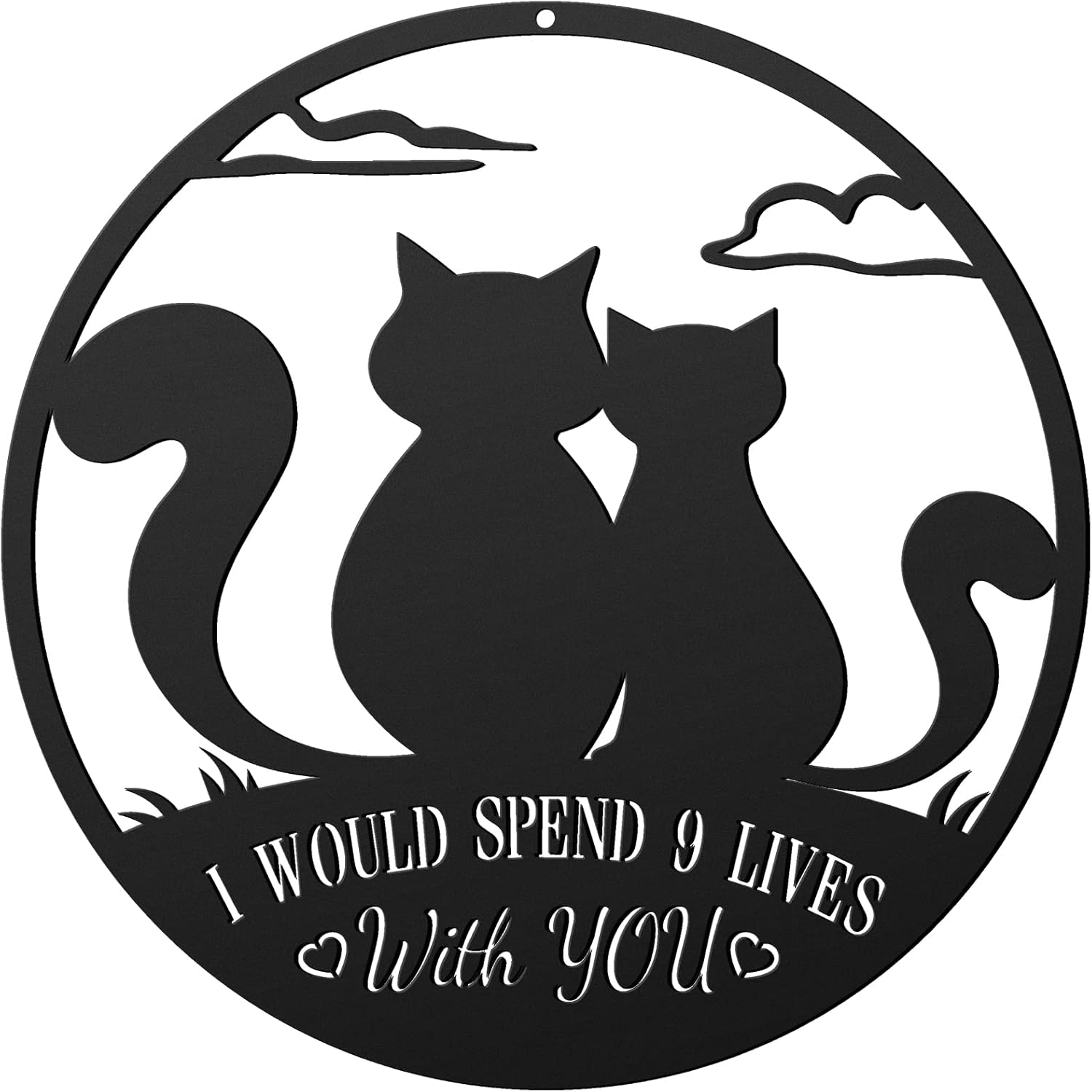 9 Lives Cats Metal Wall Art 11.8 Inch Black Cat Silhouette