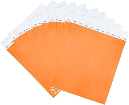 DGBDPACK 500 قطعة من أساور المعصم المصنوعة من النيون، من 1 إلى 500 رقم متتالي، أحزمة معصم مقاومة للماء والتمزق، أساور دخول، تذاكر برتقالية نيون