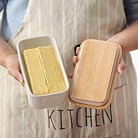 Vista 4 de Hasense Mantequillera con tapa de bambú y cuchillo, contenedor grande de 22.0 onzas para mantequilla para encimera, soporte hermético con cubierta