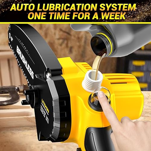 Miniatura 4 de Mini motosierra inalámbrica, motosierra eléctrica sin escobillas de alta potencia de 1000 W, motosierra eléctrica de 6 pulgadas mejorada 2025 con