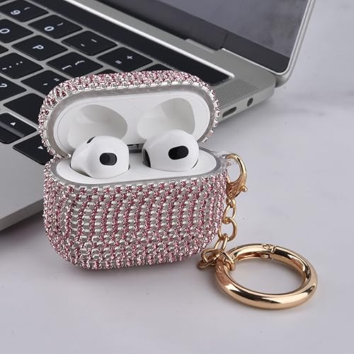 Miniatura 4 de Worryfree Gadgets Funda para Airpods de 3 generación, funda de diamante brillante para Airpod 3 con llavero TPU a prueba de golpes, funda protectora