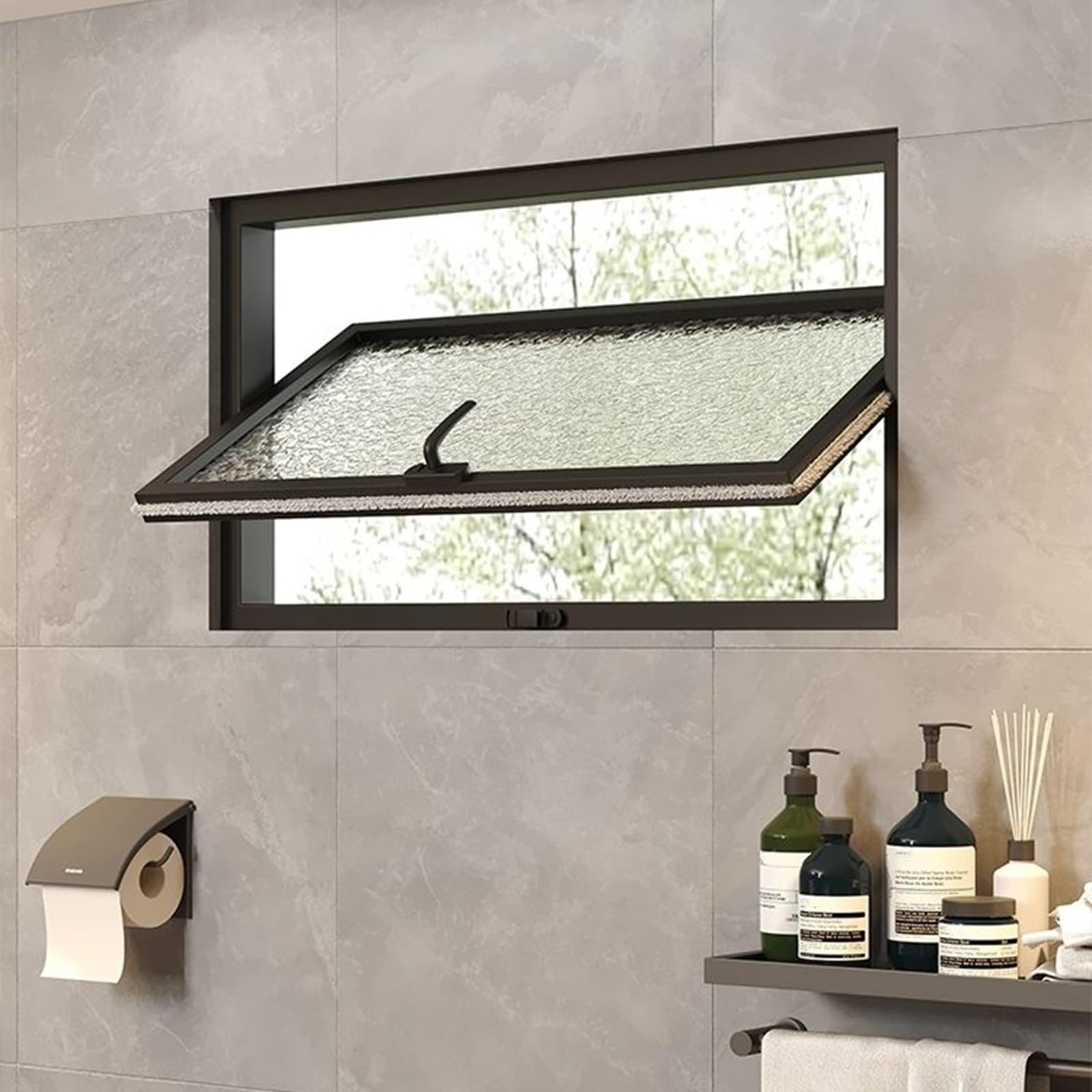 Ventana de sótano giratoria de 360° con ventilación ajustable y marco de aluminio
