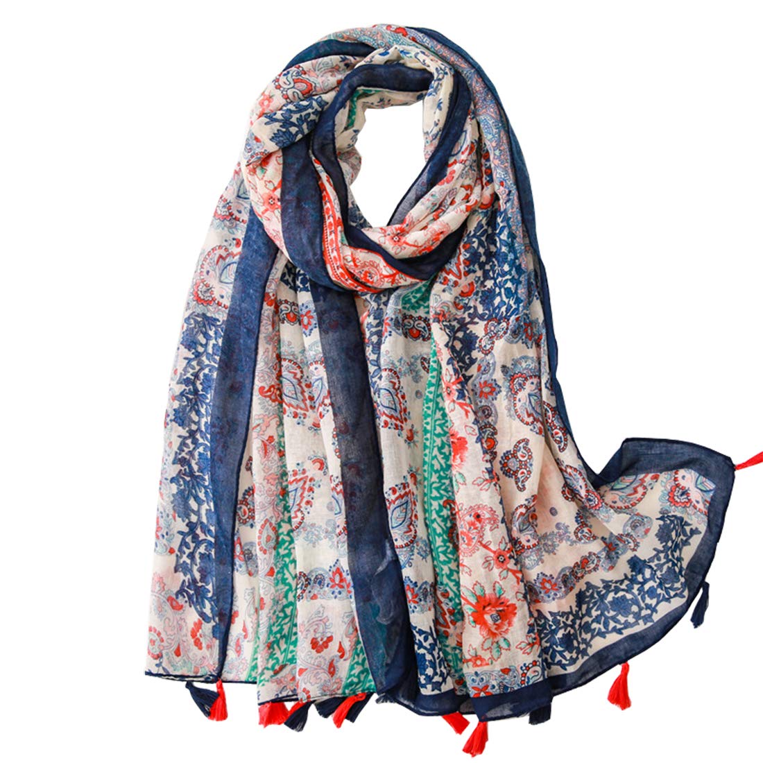 FAIRYGATE Ladies Scarfs for Women Gifts for Her Lightweight Scarves Floral Large Fashion Shawl Wrap Oversized Cape Tassel Scarf Fall Valentines Gifts for Her Blue 229