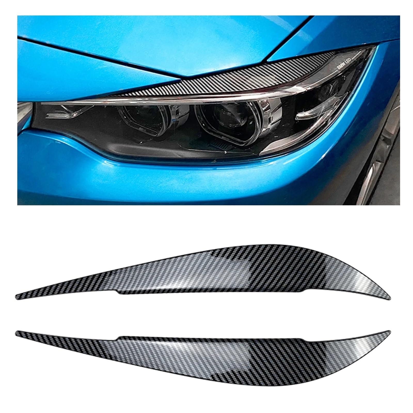 Naklejka Na Przednią Lampę Samochodową, Osłona Reflektora, Brwi, Wykończenie, Compatible With Serii 4 F32 F33 F36 2014-2020(Carbon Fiber Look)