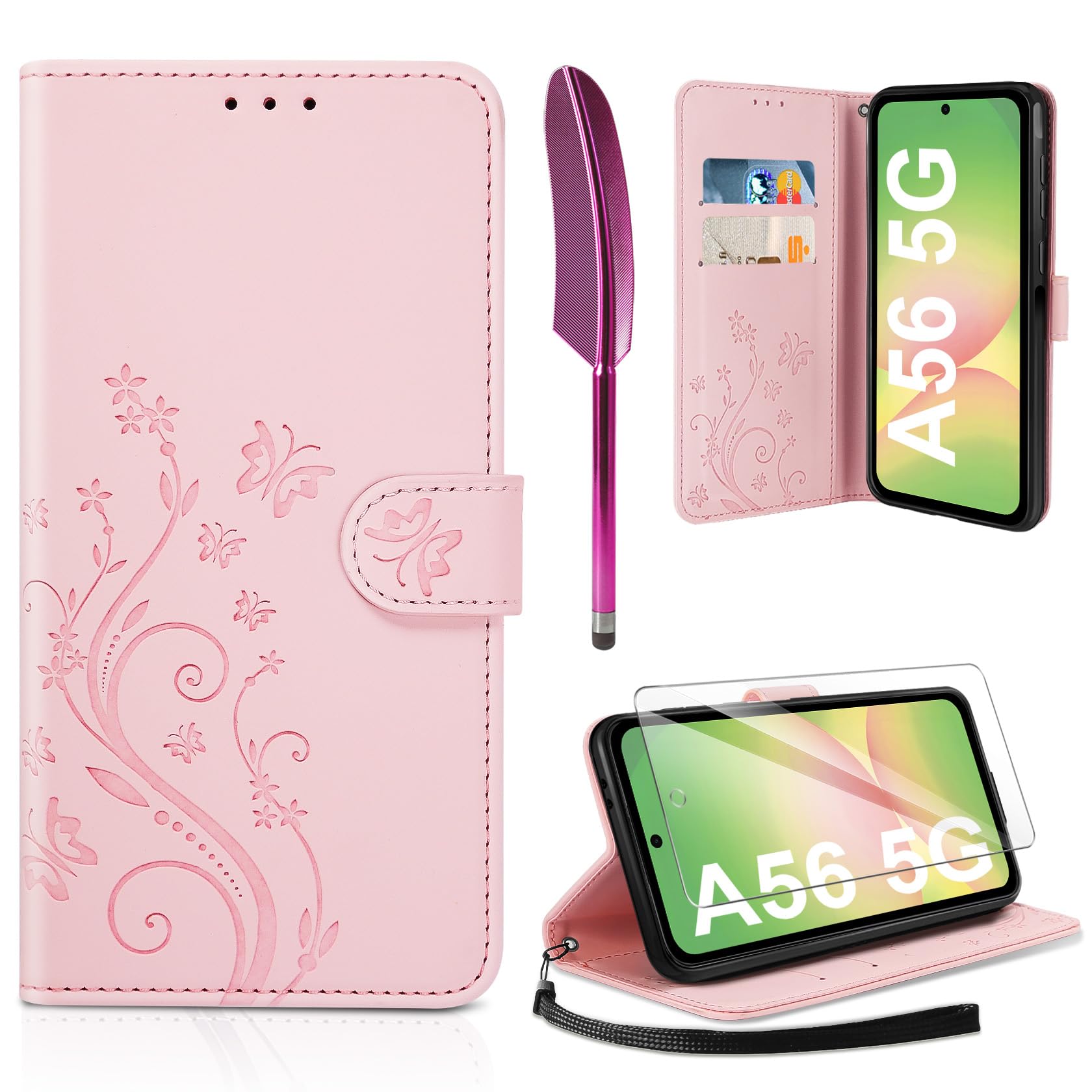 AROYI Lederhülle Kompatibel mit Samsung Galaxy A37 5G Hülle und Schutzfolie, Flip Wallet Handyhülle PU Leder Case Kartensteckplätzen Schutzhülle Kompatibel mit Samsung Galaxy A37 5G Dunkel Blau