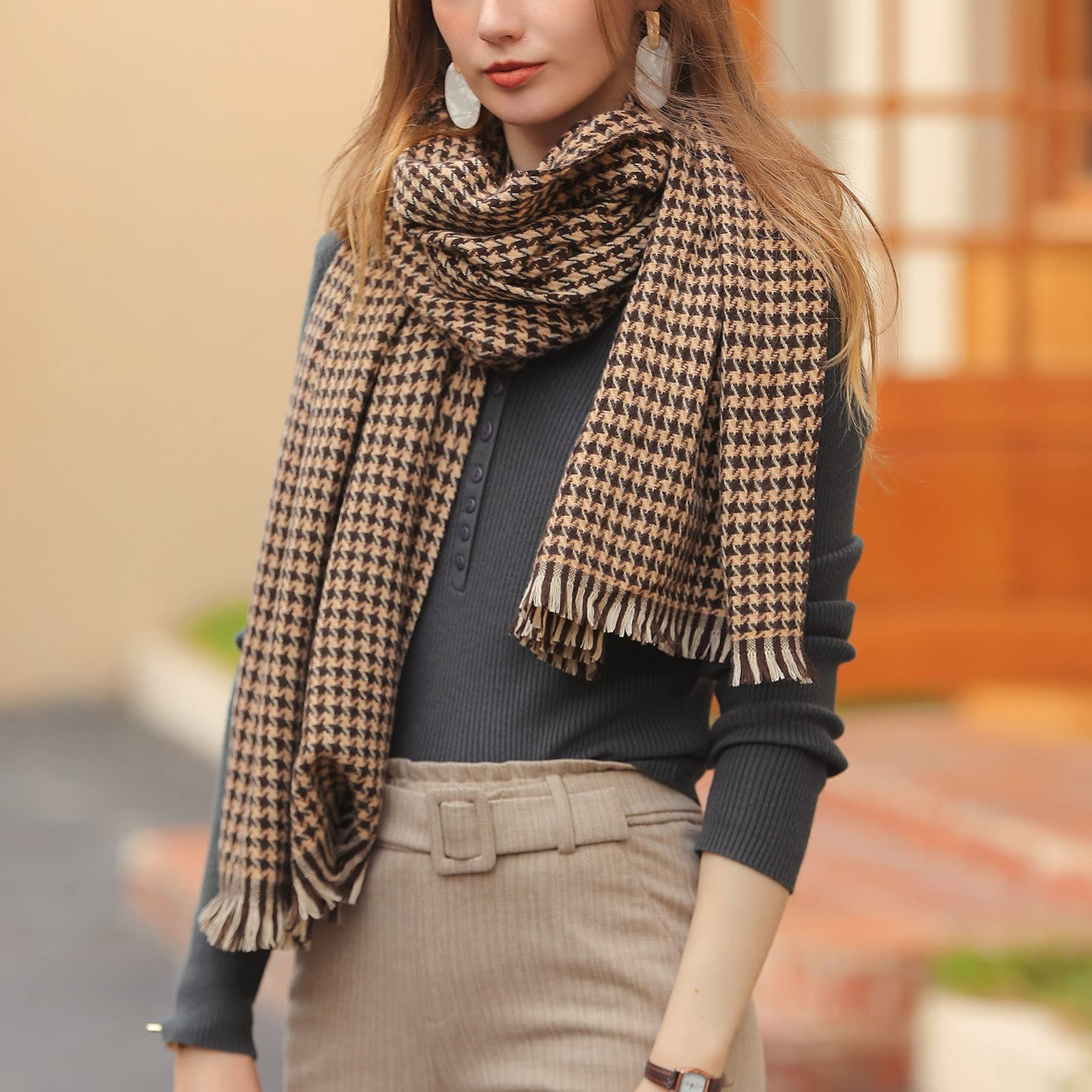 Sciarpa di design da donna Grande Pashmina di lana di cashmere Sciarpa invernale grande ed elegante Foulard caldo Stola scialle morbida e leggera Nero (A TO)