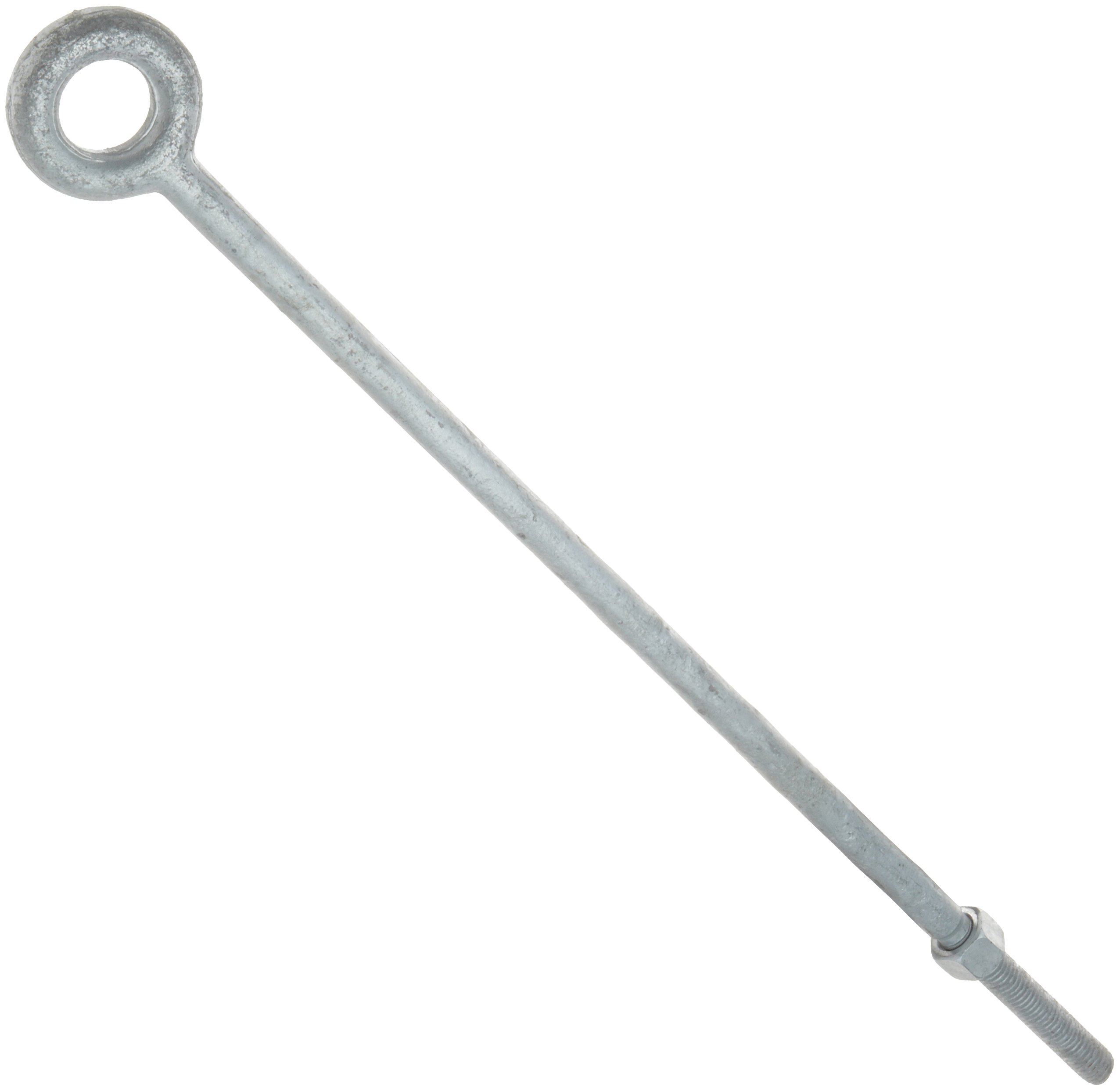 Indusco 36500106 Steel Eyebolt, Not For Lifting, Galvanized Finish, 24" Length, Threads, Imported