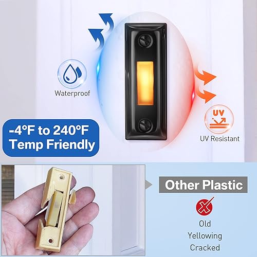 Miniatura 2 de Dreyoo Timbre de puerta de metal, timbre de puerta de metal resistente, botón con cable, iluminado LED, timbre de puerta montado en la pared,