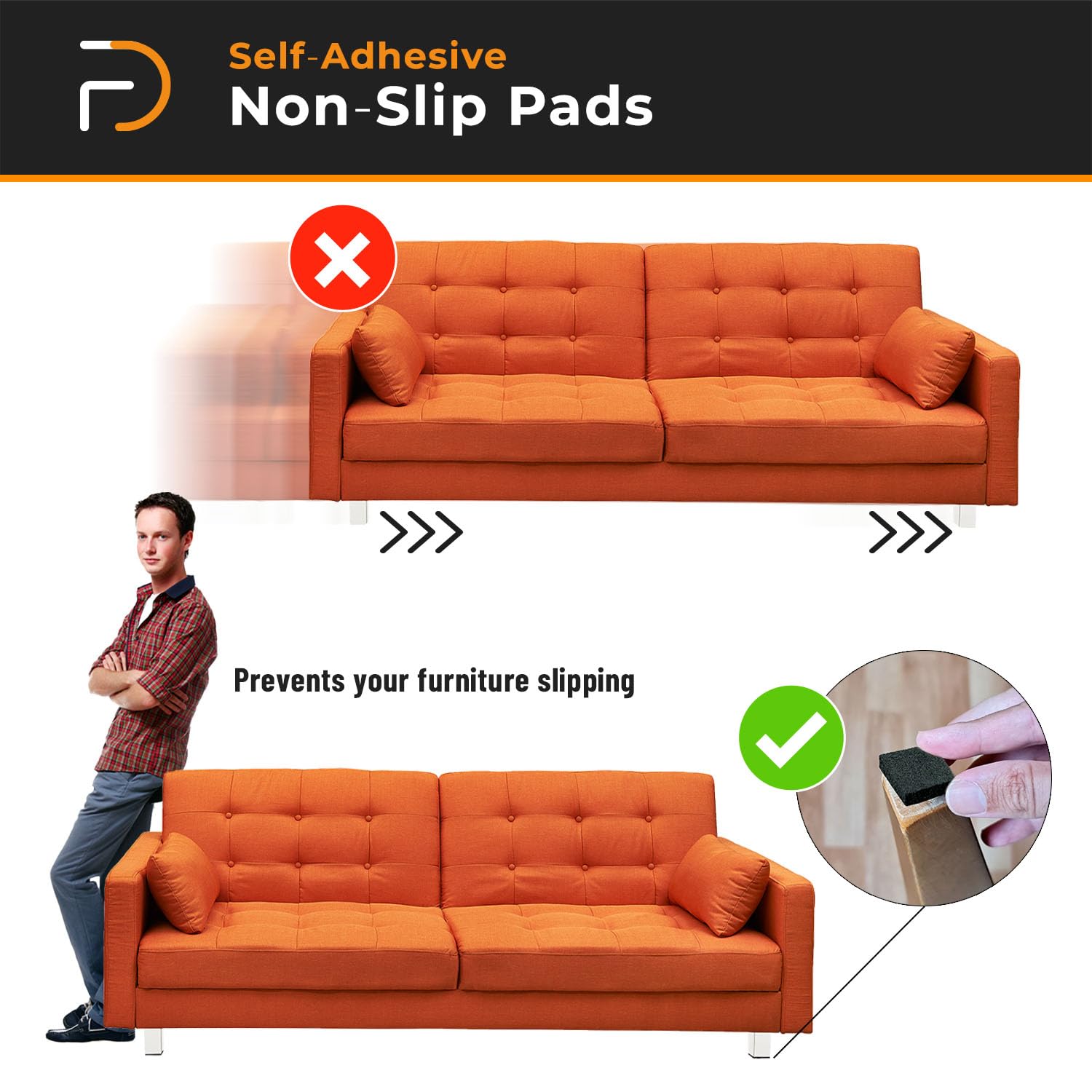 FURNDIY Sandalye ve Koltuk için Kaymaz Pedler 30mm x 21 Parça | Ahşap Zemin Koruma | Kendinden Yapışkanlı Kaymaz Eva Ped | Mobilya Ayakları için Kaymaz Pedler (Siyah, Kare)