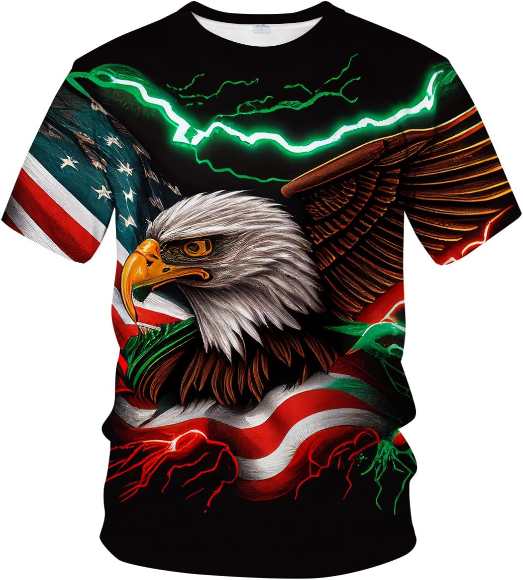 LAOLIUSN Star Stripe Flag T-Shirt for Men Summer Short Sleeve Tees Tops Patriot Theme Shirt Eagle Graphic Shirt