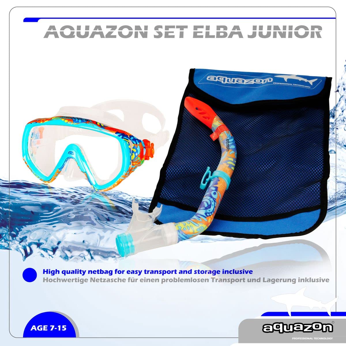 AQUAZON ELBA Schnorchelset, Tauchset, incl. Taucherbrille und Schnorchel für Kinder, Jugendliche von 7-14 Jahren und Damen, Farbe:Coral