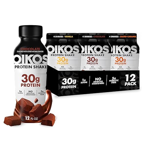 Miniatura 10 de Oikos Batido de Proteína, Caramelo Salado, Bebidas Altas en Proteína de 30g, Estable en Estante, Listo para Beber, 5g de Fibra Prebiótica, Botella