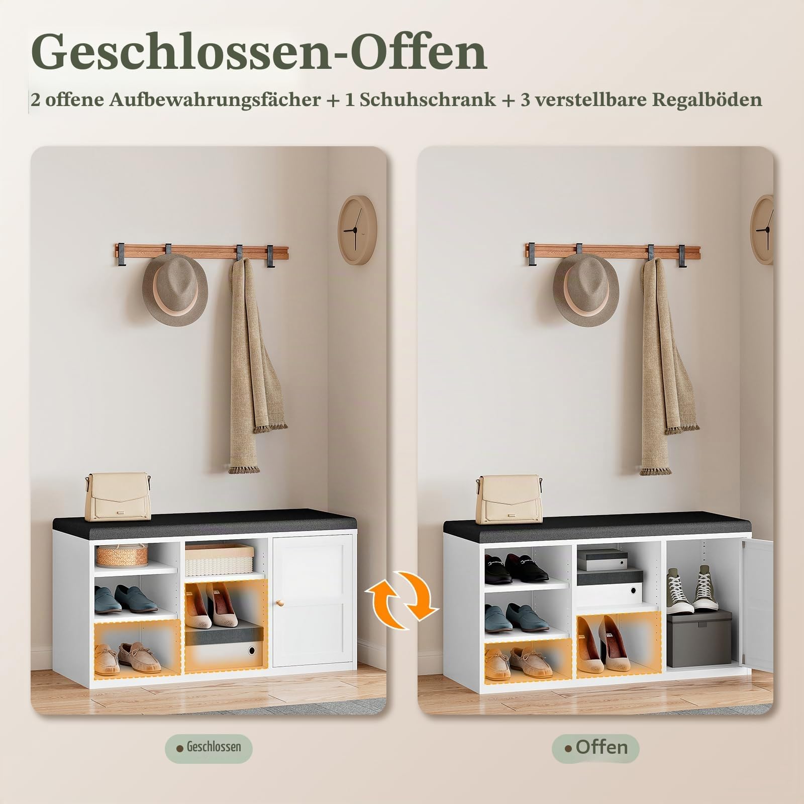 Schuhbank mit Sitzfläche Schuhschrank Sitztruhe Schuhregale mit Sitzbank Flurbänkchen Sitzkommode Sitzbank mit Stauraum Schuhschrank mit Sitzmöglichkeit Schuhorganisation Garderobenbank 100x50x40cm