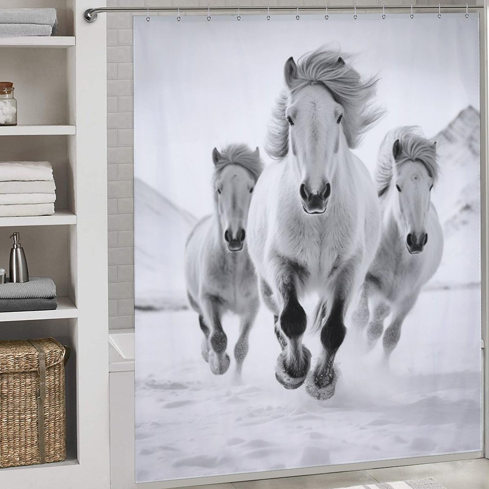 Rideau de douche cheval lavable pour stopper les éclaboussures de baignoire