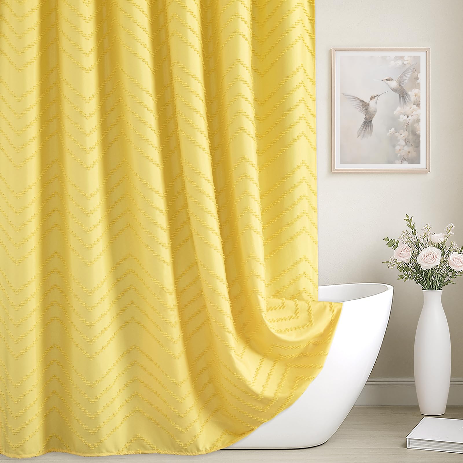 Rideau de douche rustique bohème jaune 183 cm anti-éclaboussures