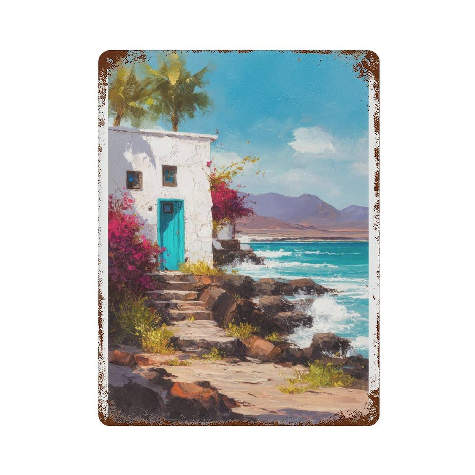 xiaoxiaoshen Lanzarote Spain Watercolor Coastal Canary Island Travel Wall Decor Art Metal Tin Poster Modern Home Decor Art Home Bar Shop Decorations Vintage Sign 40x30cm