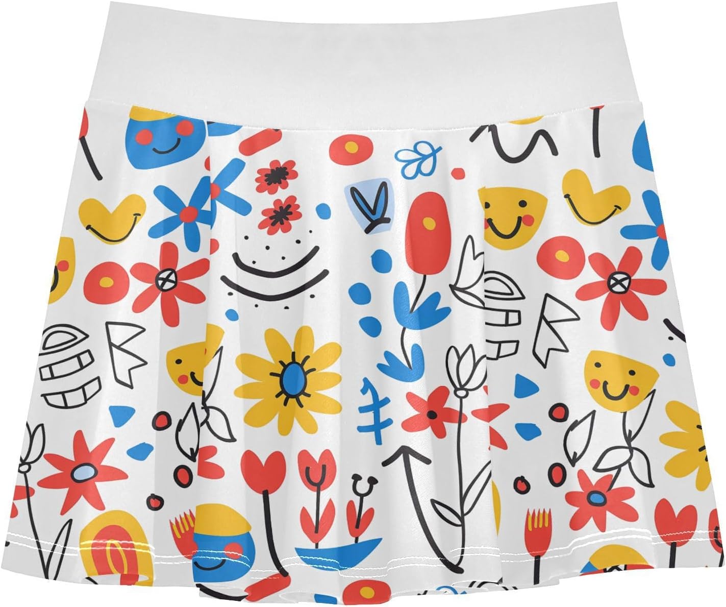 visesunny Abstract Floral Design Girl's Golf Skirt Athletic Tennis Skort Sport Activewear with Double Layer Pockets