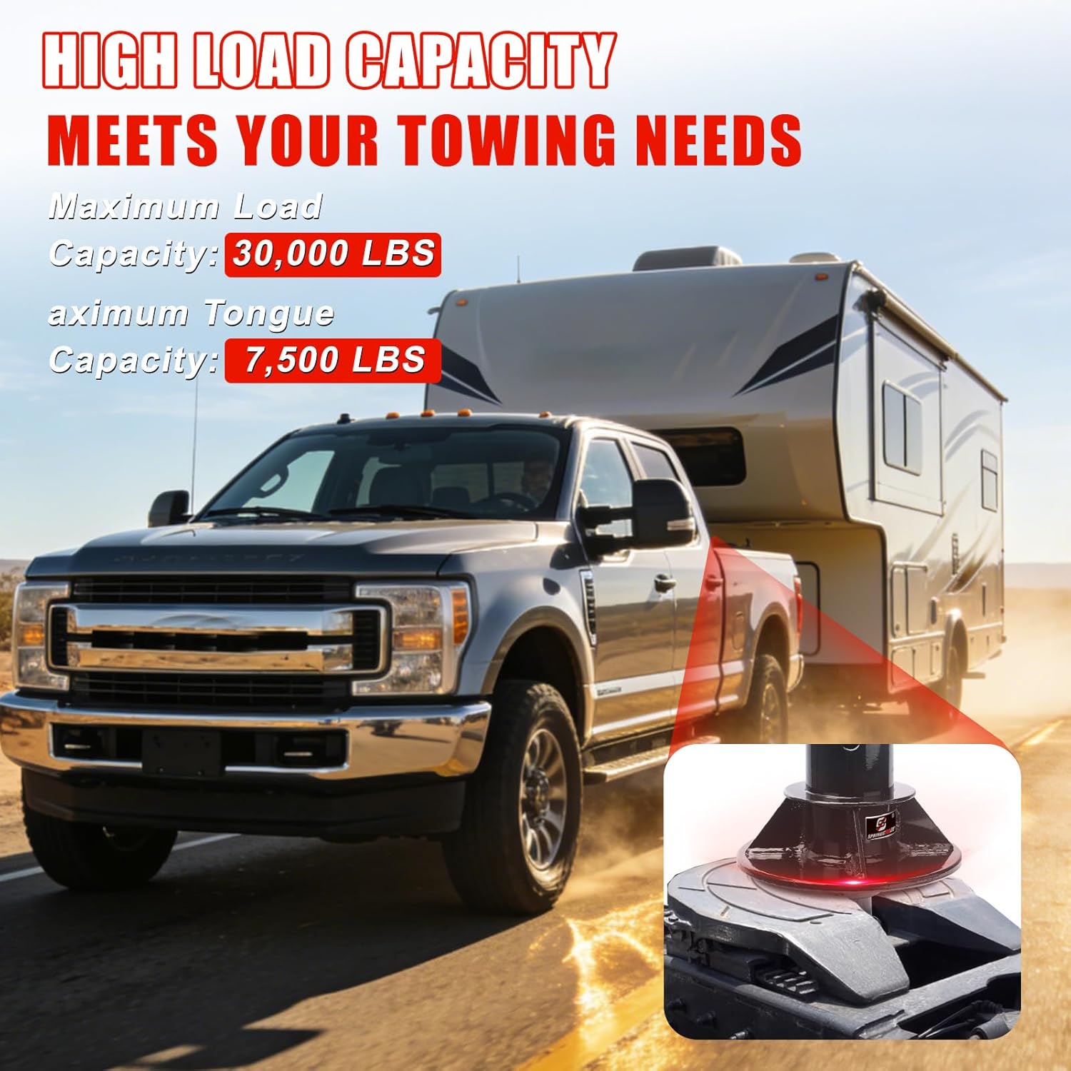 Gooseneck to 5th Wheel Adapter Trailer Coupler with 2" Kingpin, 4" Round Tube, Adjustable Height Fit for Campers,Trailers,Tractors- 30000 lb Capacity