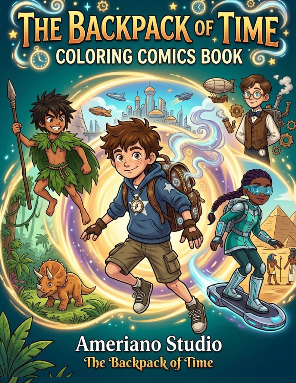 The Backpack of Time: A Time Travel Coloring Comics Book: 55 Scenes Through Adventure Activity Book for kids and adults