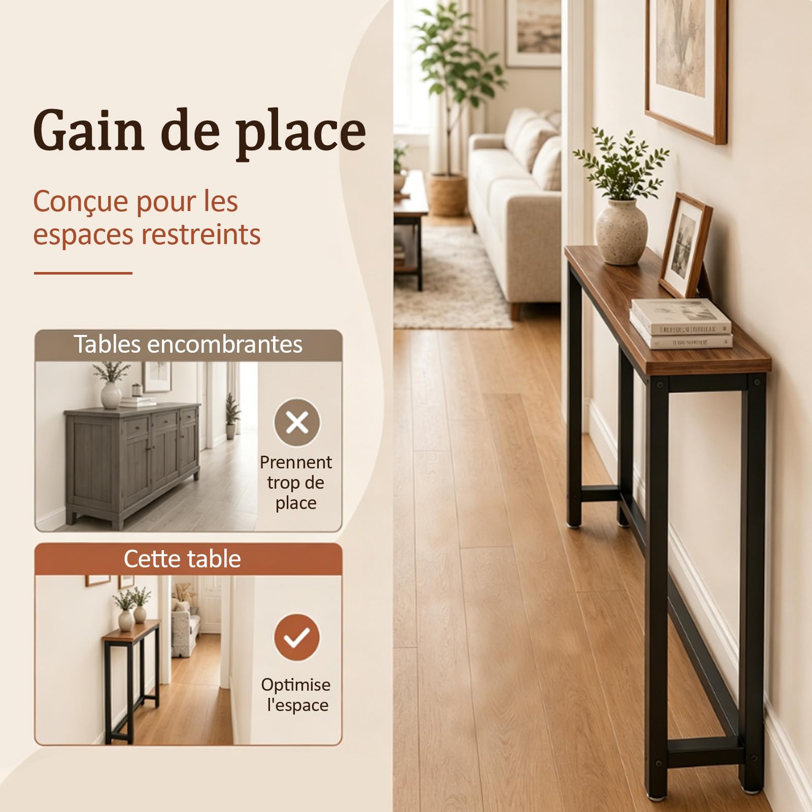 Table Console Derrière Canapé, Console Étroite, Gain de Place