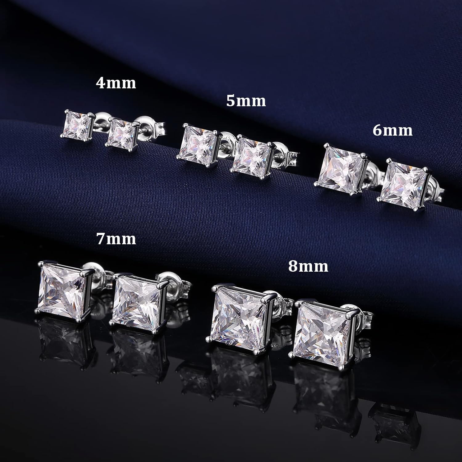 925 Sterling Silver Stud Earrings for Women & Men | Hypoallergenic Cubic Zirconia Earrings | 4MM, 5MM, 6MM, 8MM