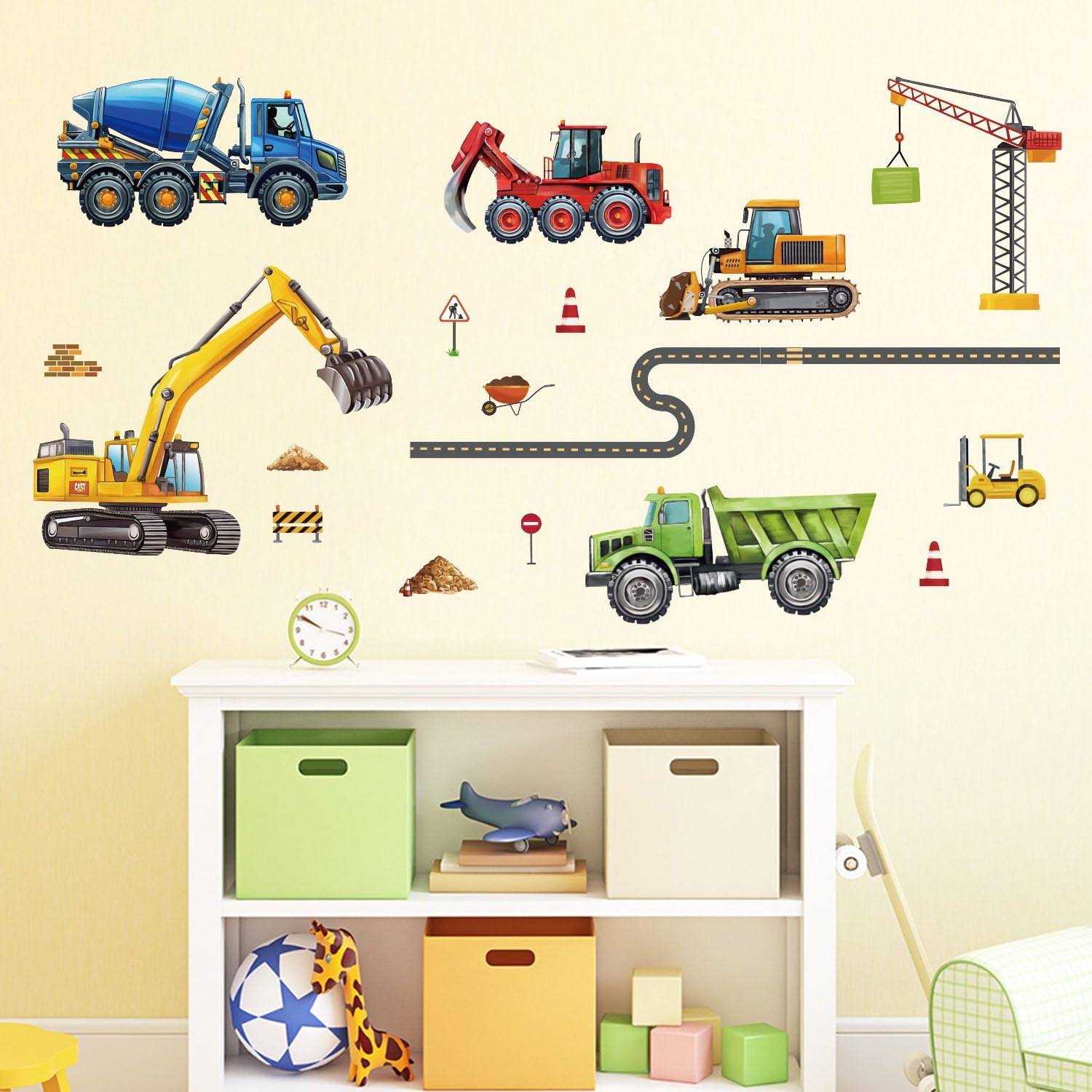 Construction Vehicles Wall Decals Engineering Excavator Trucks Wall Stickers for Kids Room Nursery Playroom Boys Bedroom Decor