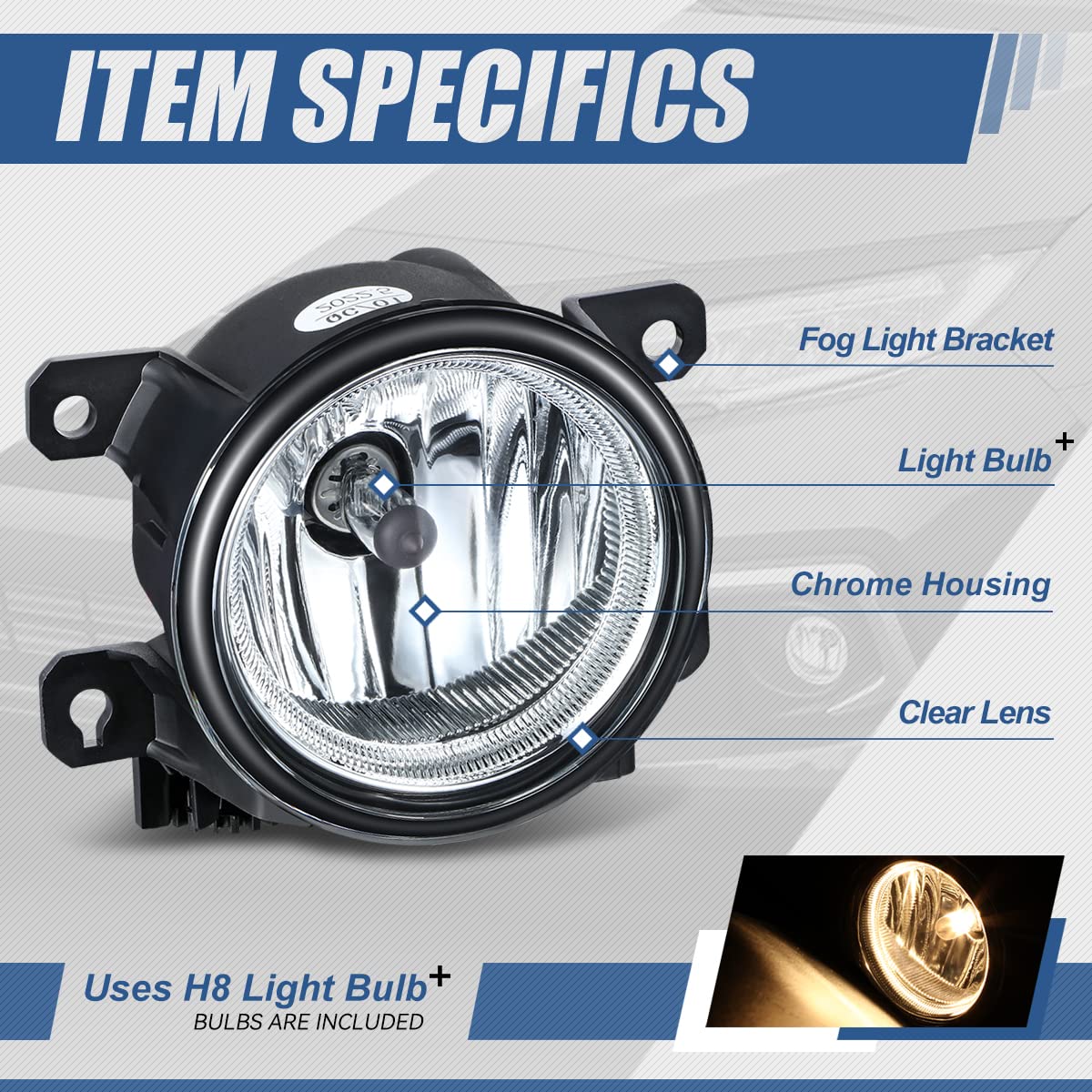 Auto Dynasty Fog lights Compatible with 2013-2021 Honda Accord Civic HR-V Fit, Front Bumper Driving Fog Light Lamps, Driver and Passenger Side, Chrome Housing Clear Lens