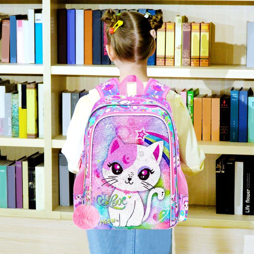 KLFVB 3PCS Unicorn Mermaid Backpack for Girls, 16" Sequin Kids Bookbag and Lunch Box, Preschool Backpacks for Elementary - Image 4