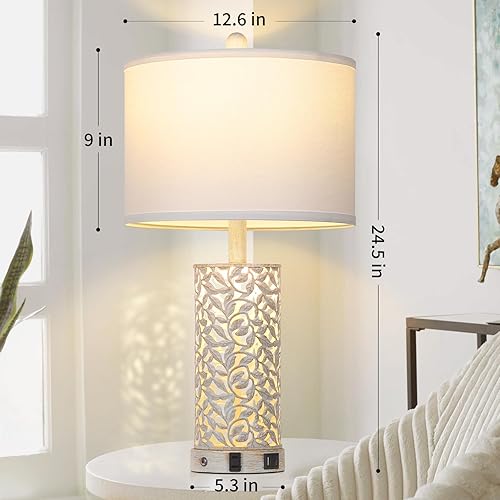 Miniatura 4 de Morden - Juego de 2 lámparas de mesa vintage para sala de estar, con 2 puertos USB y toma de CA, lámpara de mesita de noche con control táctil con