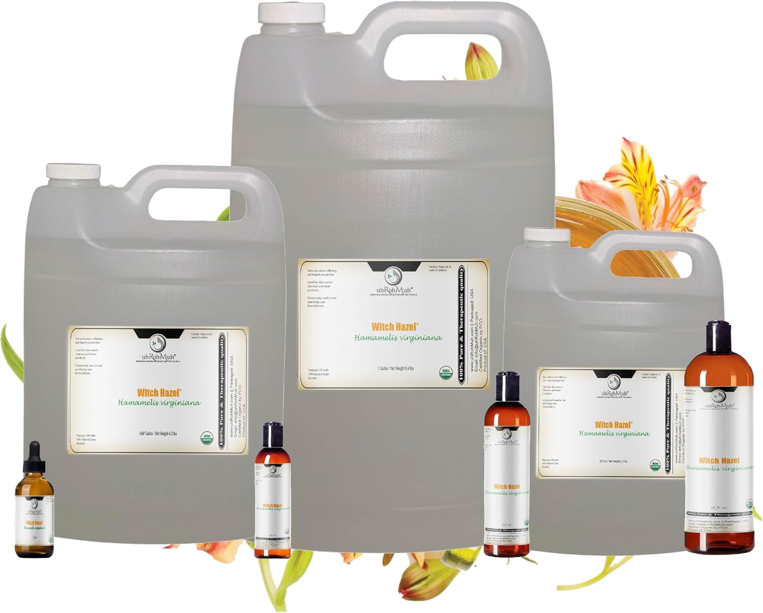Organic Witch Hazel – 100% Pure Natural USP Astringent with 14% Alcohol | Hamamelis Virginiana Extract for Face, Skin, Hair & Wellness | Bulk & Gallon Options | 1 Fl Oz