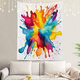 Shrahala Vibrant Splashes Tapestry, Colorful Paint Explosion Wall Hanging Hd Print Polyester Backdrop For Dorm Room Bedroom 82.7 X 59.1 In