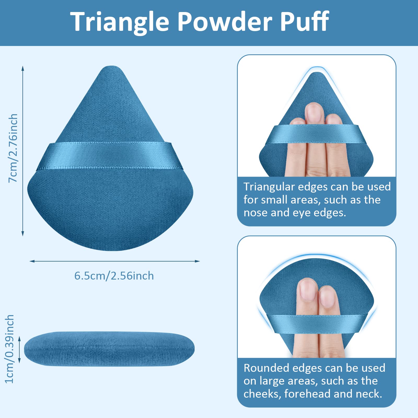 Powder Puff Start Makers 4 Pezzi Puff Cipria Triangolare, Riutilizzabile Morbido Piumini da Cipria, Bagnato e Asciutto Piumino Cipria, Adatto per Fondotinta Sciolti (Blu)