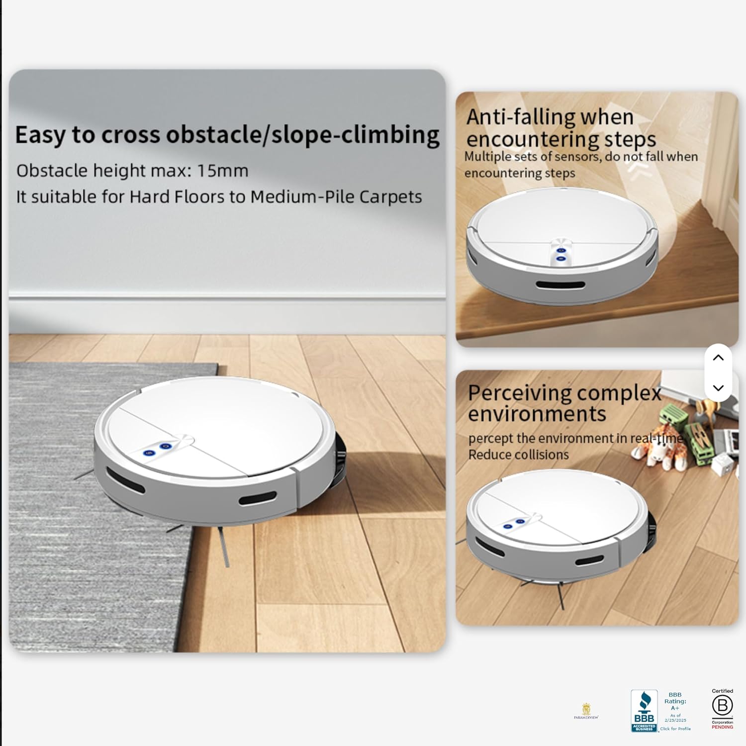 Paramexview® Robot Vacuum and Mopping Cleaner 3-1 D3-001 Model | Duoroller Random and 2500Pa Suction | Anti Collision and Alexa/Chrome | Remote & App Control | 120 Minute Workflow (White 1.0)