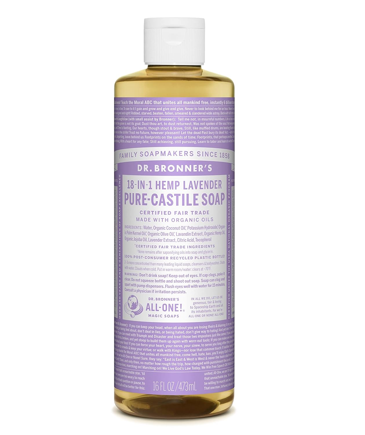Dr. Bronner's Magic Soap All One Csla16/76416 16 Oz Lavender Pure Castile Liquid Soaps