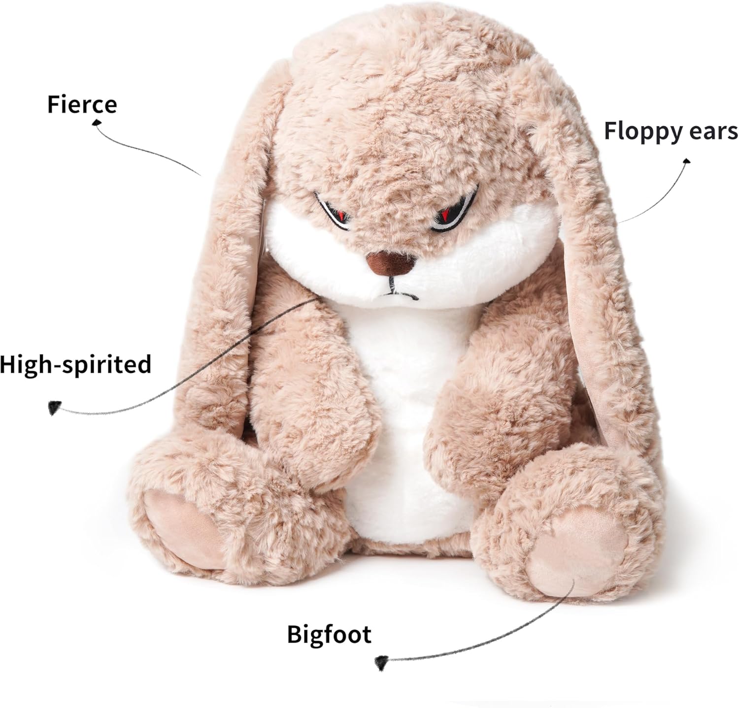 zeio grumpy bunny stuffed animal, 19.6" plush rabbit stuffed animals with floppy ears, cuddly soft plush toys huggable, perfect for a gift brown 19.6 inch