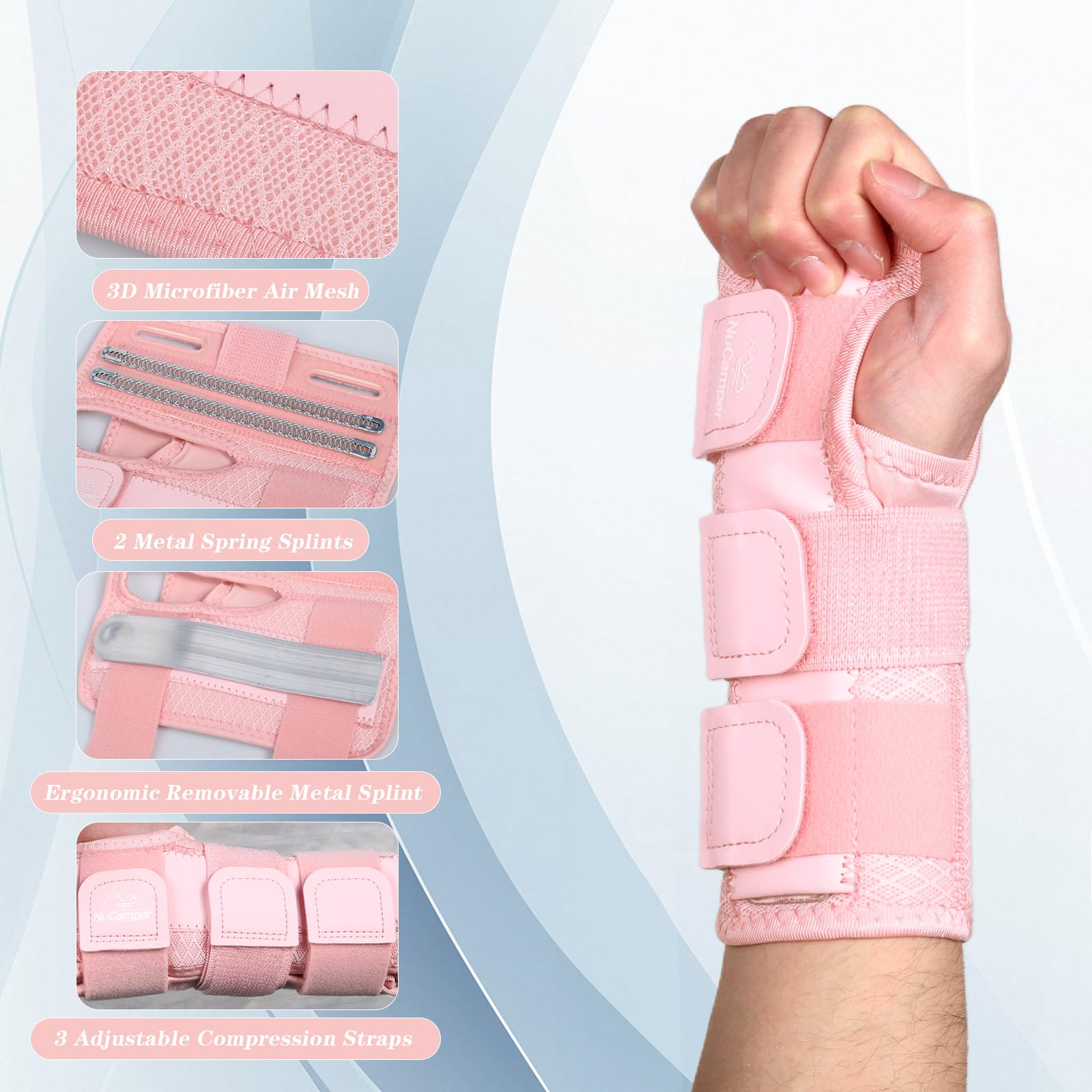 NuCamper Carpal Tunnel Wrist Brace Night Support for Men & Women, Adjustable Wrist Splint with 3 Straps and Metal Splint Stabilizer, Hand Brace for Pain Relief, Tendinitis, Arthritis - Left Hand,S/M