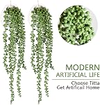 Tiita Artificial Succulents Hanging Plants, Fake String of Pearls Plants in White Ceramic, Set of 2