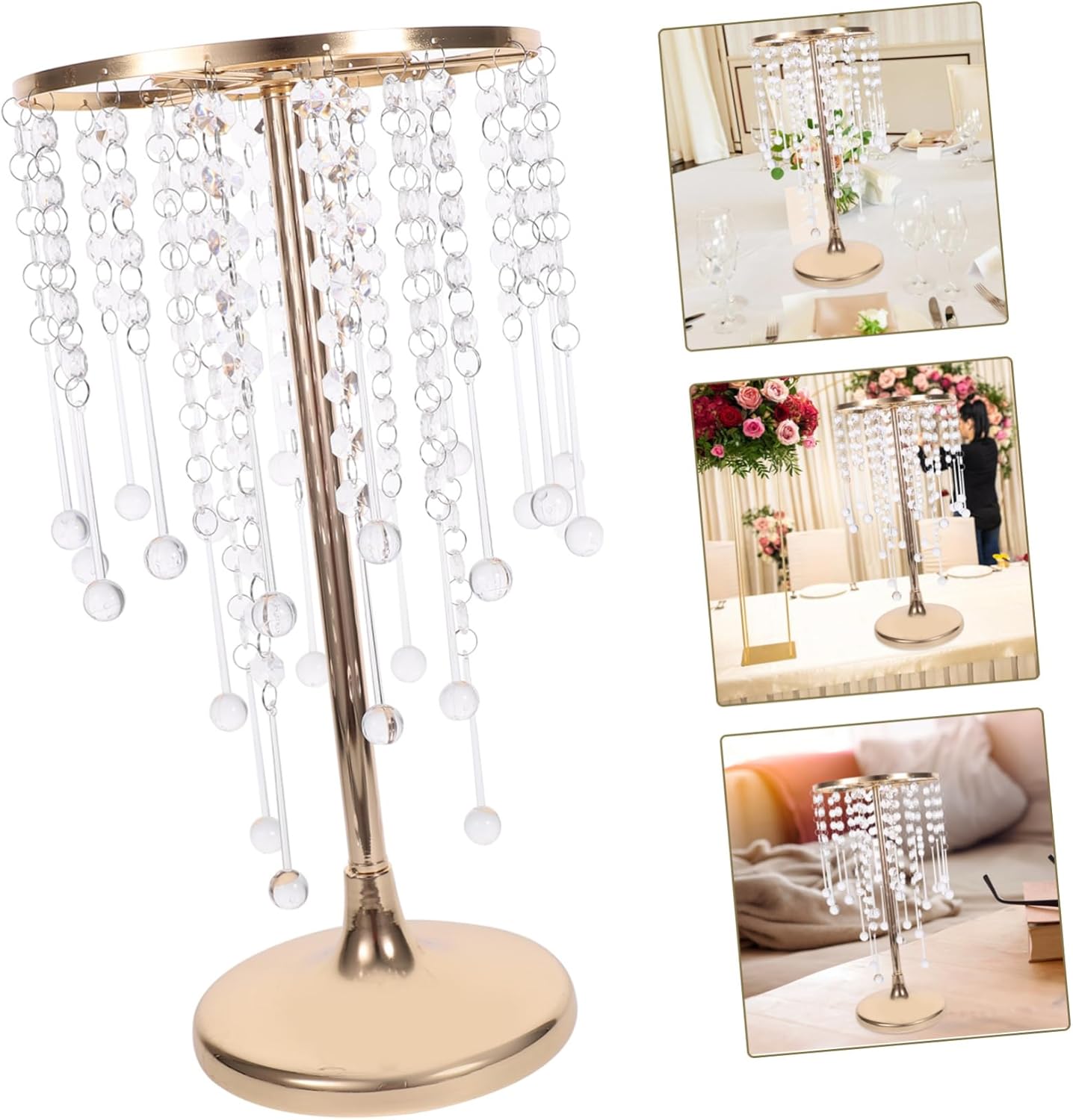 ERINGOGO Crystal Road Initiation Wedding Table Centerpiece Metal Vase with Chandelier Crystals