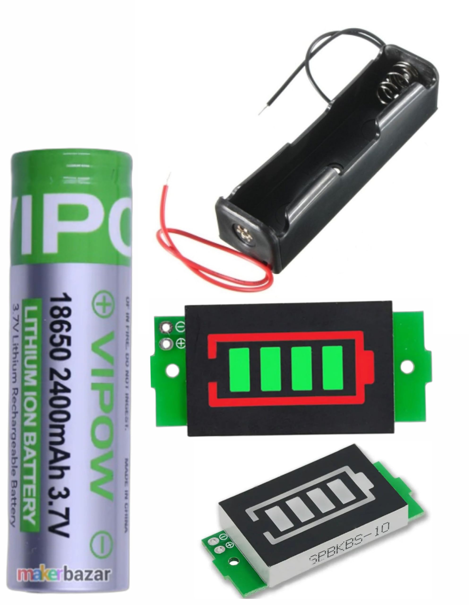 18650 Button Top Battery Holder with Wire Leads & LED Indicator 3.7V 2400mAh Rechargeable Battery Lithium-ion Pack of 3-image-35