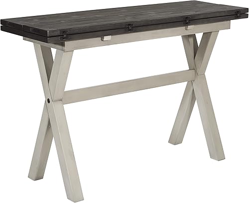 Miniatura 4 de OSP Home Furnishings Kristen Flip-Top Expanding Desk to Dining Table, Charcoal Finish acabado gris oscuro,Acabado gris lavado envejecido