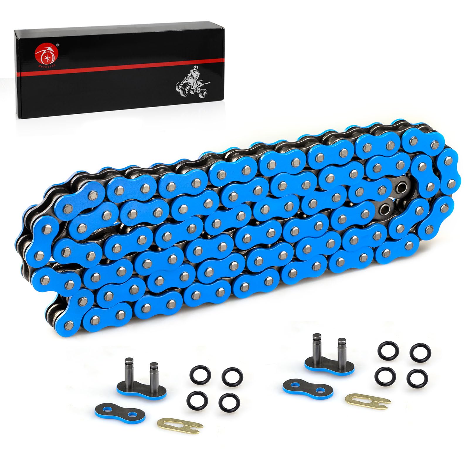 Heavy Duty O-Ring Drive Chain (Blue) Compatible with Yamaha Warrior 350 Raptor 350 700 700R YFZ450 YFZ450R XT250 XT550 YZ100 Outlaw 450 525 QuadRacer LT500R KLT200 KLT250 KE250 KZ200