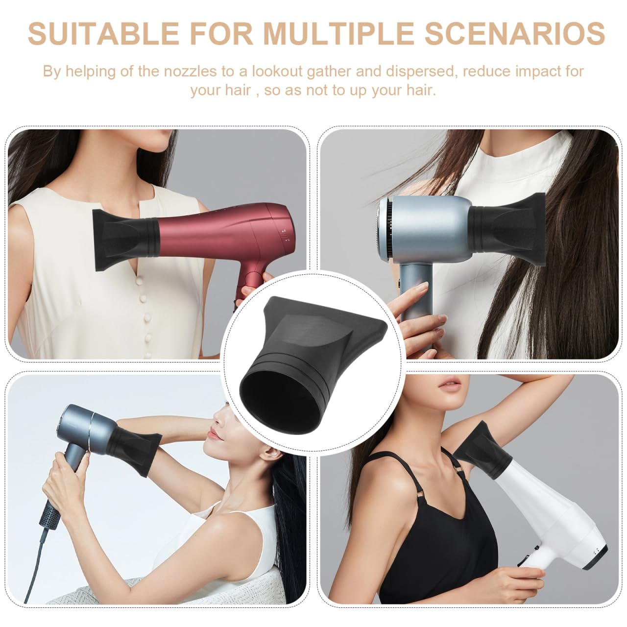 Baluue Hair Dryer Nozzles 3-Pack Universal Concentrator Attachments for Blow Dryer Styling Tool Hairdressing Salon Use 2.95X2.95X1.77 Inch Durable Plastic Replacement