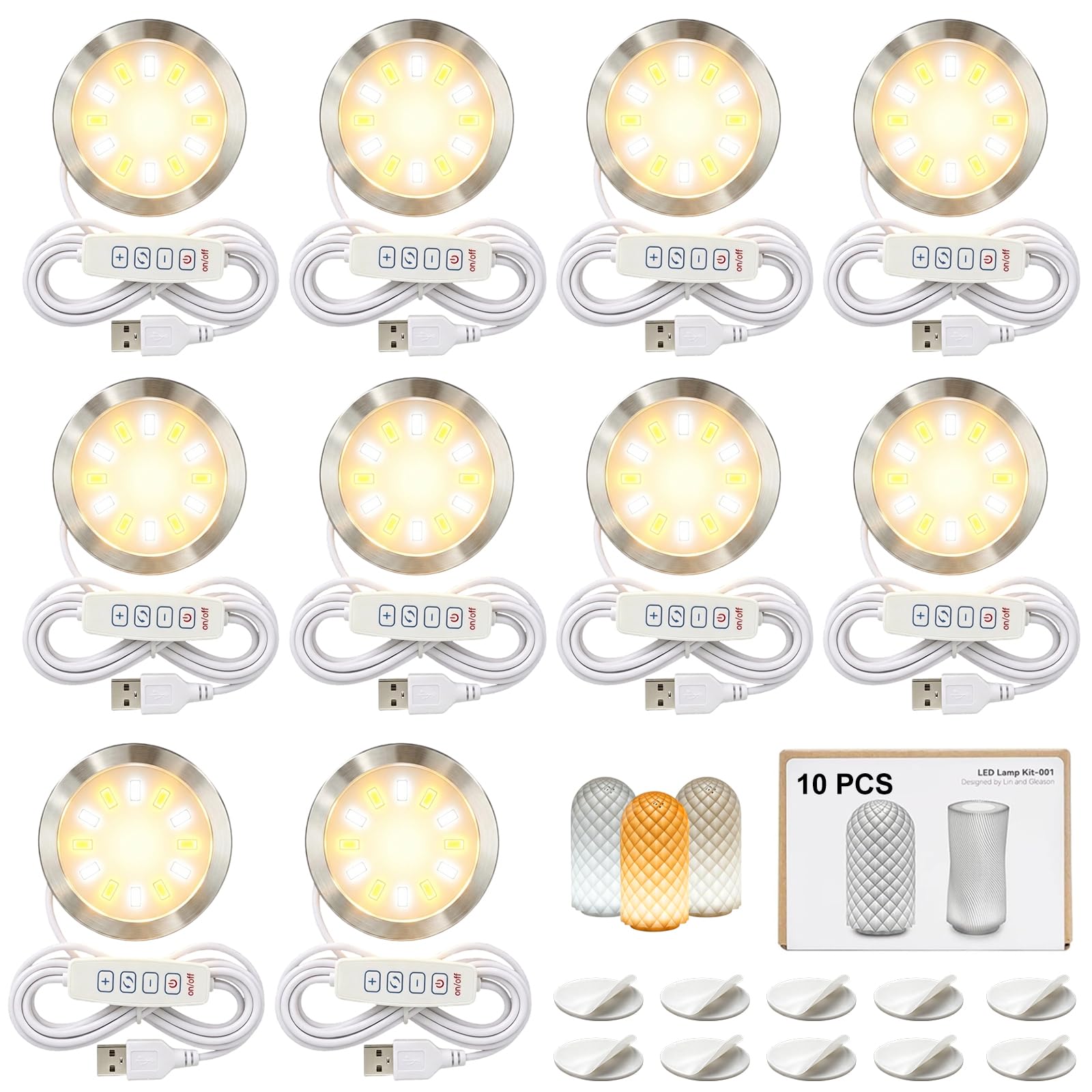 10 Stück LED Lampen-Set 001 für Bambu Lab LED Lamp Kit 001, LED Licht Kit für 3D-Drucker Lampen, LED Lampe kompatibel mit Bambulab P2S/P1P/X1C, 5V USB LED-Beleuchtungsset für Makerworld