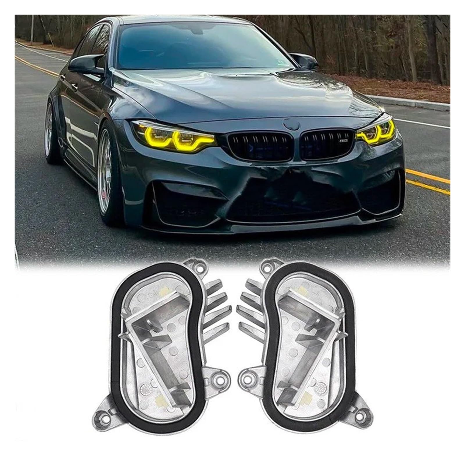 Faros Angel Eyes para coche Para BMW Para M3 Para M4 CSL 4 Series F80 F82 F83 F32 F36 F33 LCI DRL Color Amarillo Dorado Módulo LED Luz Circulación Diurna Anillos halo LED(Yellow)