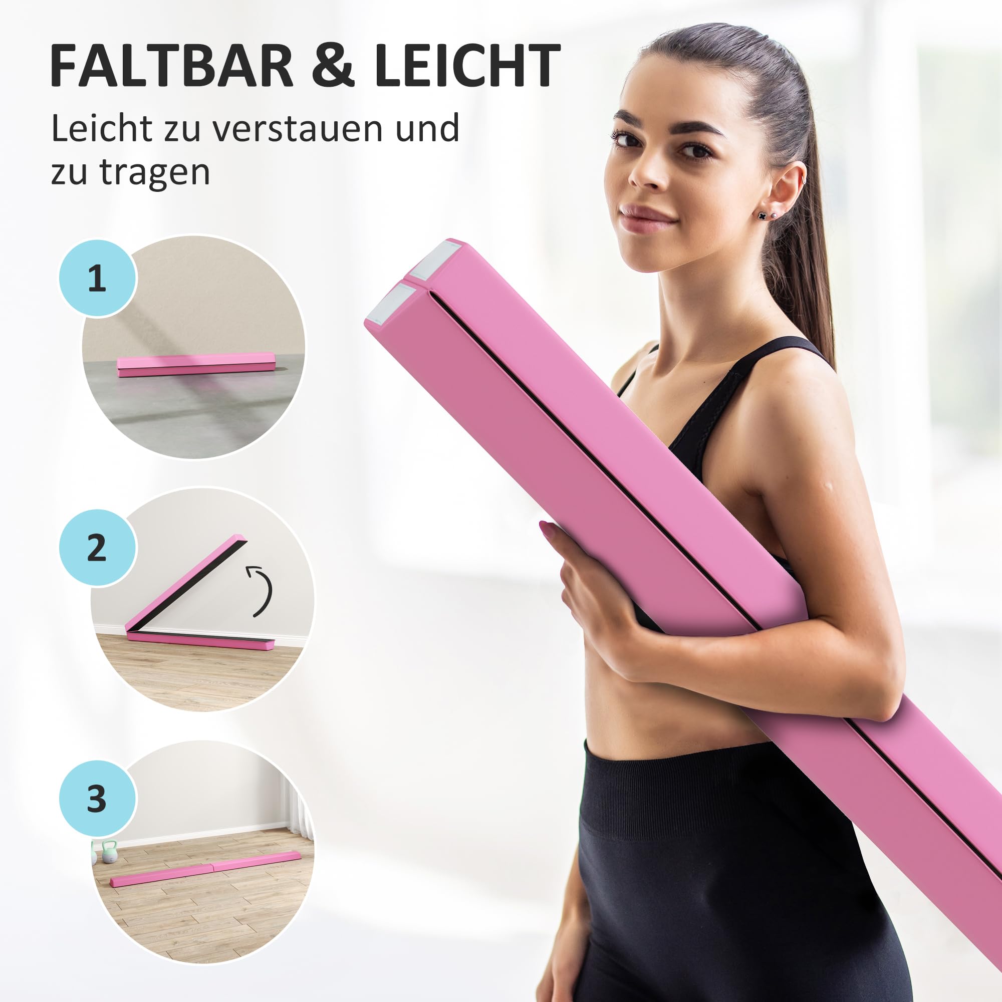 SPORTNOW Trave d'Equilibrio Pieghevole 236 cm, Trave da Ginnastica Portatile Antiscivolo, Fino a 80 kg, per Bambini 3+ Anni