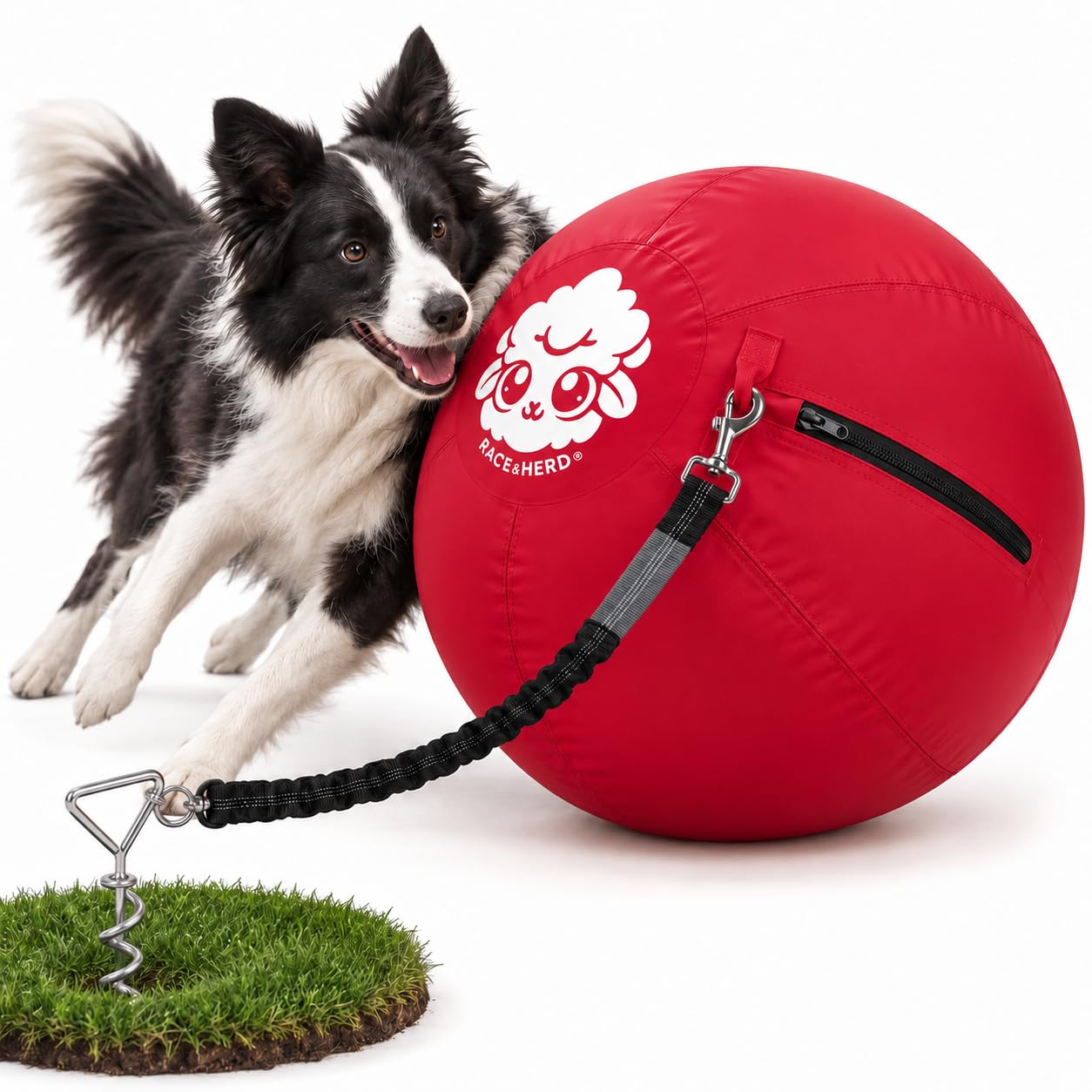 Race&amp;Herd 22" Dog Tetherball — Herding Ball with Ground Stake (Cherry)