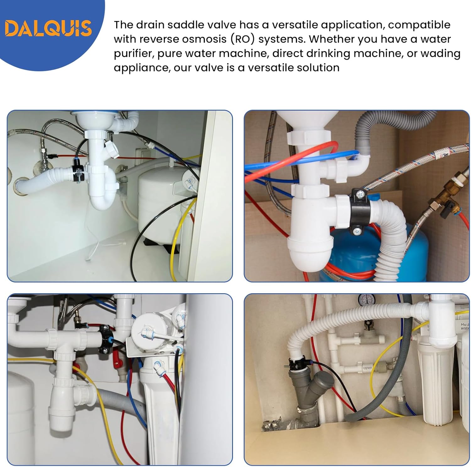 1 Pack 3/8" Quick Connect Drain Saddle Valve, Durable Plastic Hose Pipe Adapter for Under-Sink Reverse Osmosis Systems